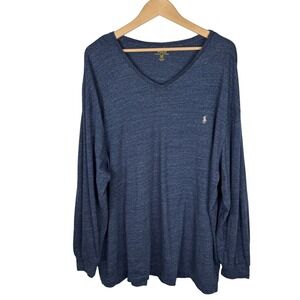Polo Ralph Lauren Mens Long Sleeve V-Neck T Shirt 3XB Big Blue White Pony Logo